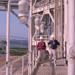 Aaron and his father on the catwalk.