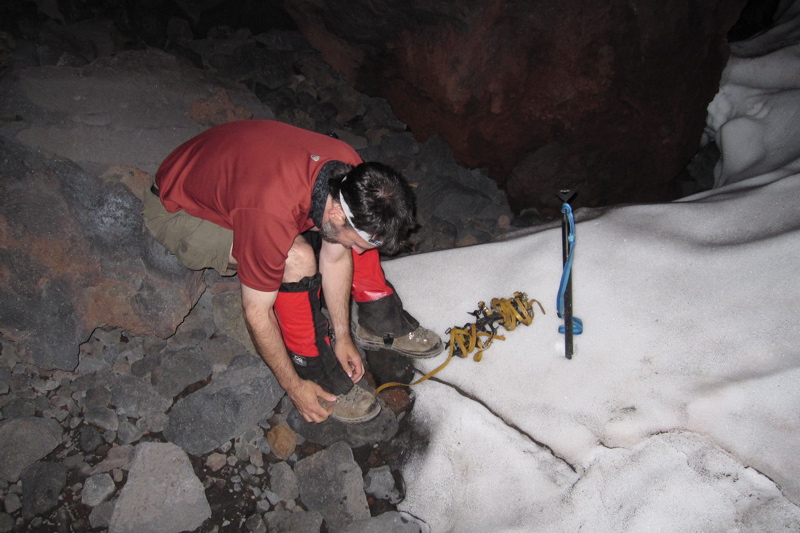 John Attaching His Crampons