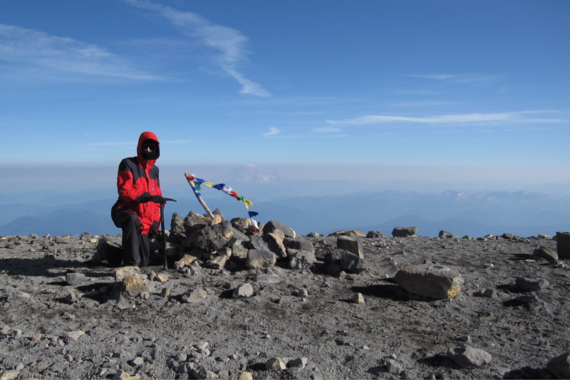 Aaron on Mount Adams Summit w/ Rainier Background