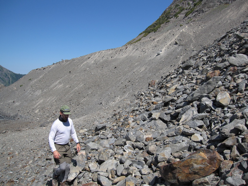 John negotiating the Lateral Moraine Scree