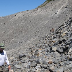 John negotiating the Lateral Moraine Scree