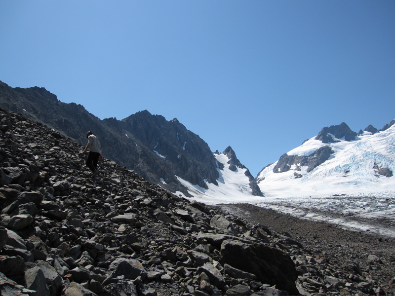 Dan negotiating the Lateral Moraine Scree