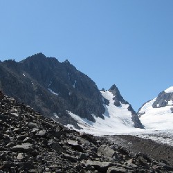 Dan negotiating the Lateral Moraine Scree